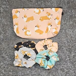 Corgi Makeup Pouch With 4 Hair Scrunchies